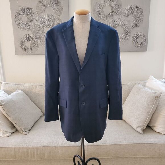 Hart Schaffner Marx: Wool Plaid Two-Button Suit Jacket - size 46R in Blue - Picture 3 of 15